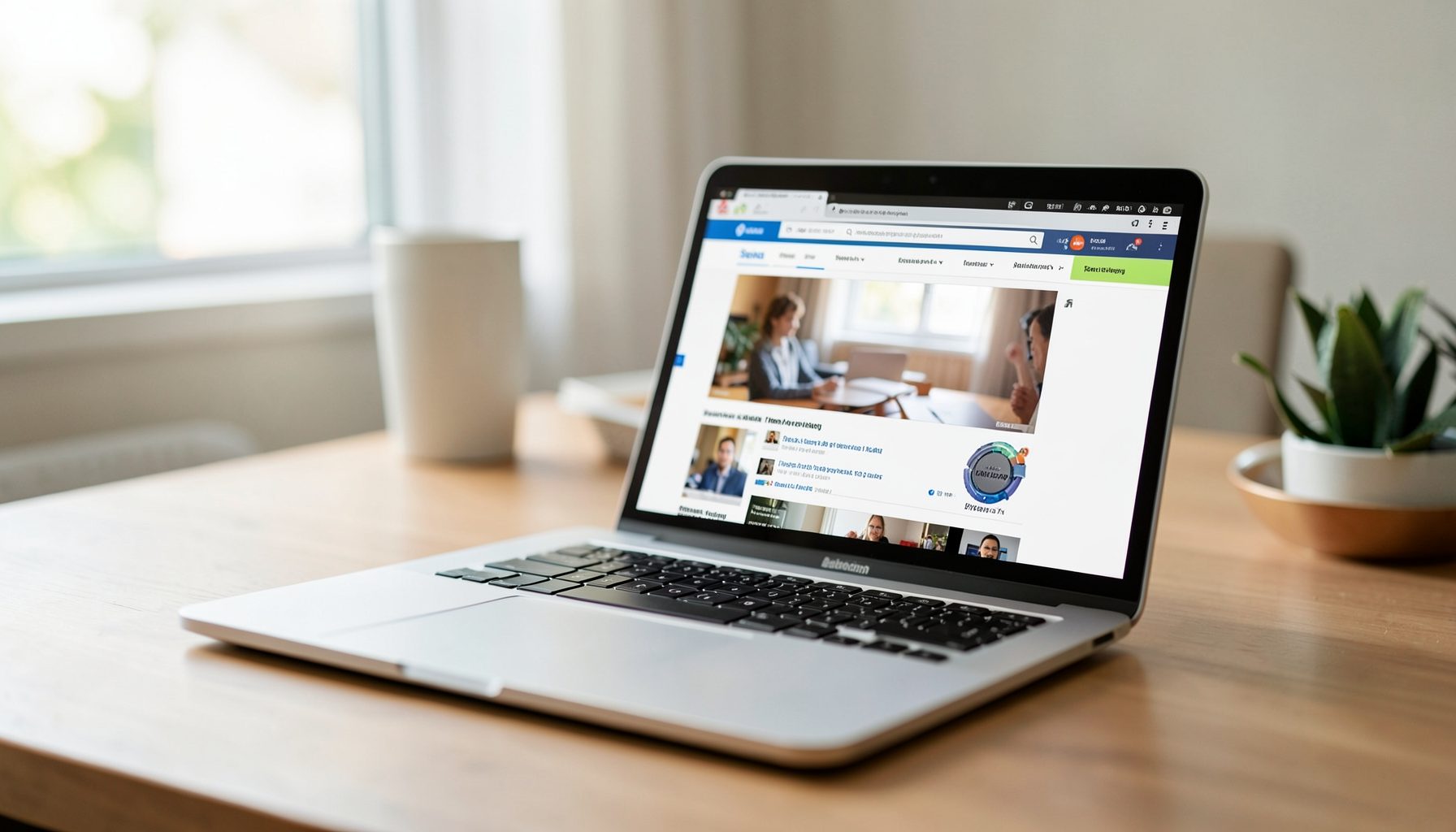 Open laptop displaying a news website, soft natural light from a nearby window, calm digital workspace